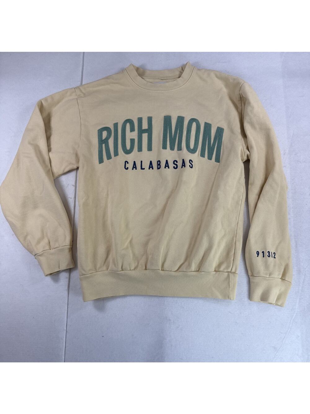Rich Mom Calabasas Stitched Logo Crew Sweatshirt (Women's Small) Butter Yellow